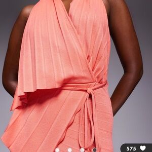 Pleated plunge maxi dress